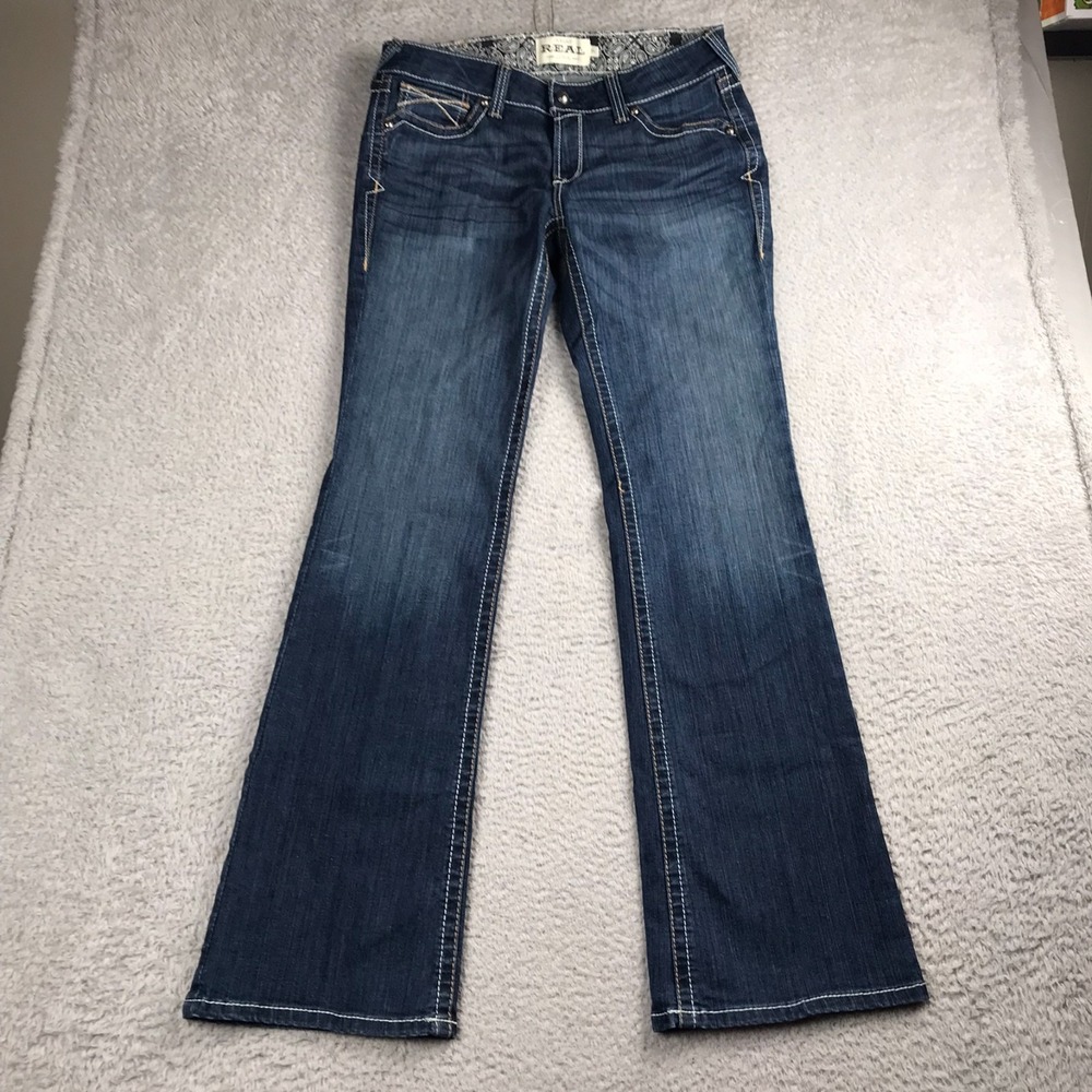 Ariat REAL Jeans Womens 31 (34x35) Dark Blue Mid Rise Boot Western Cowgirl Rodeo